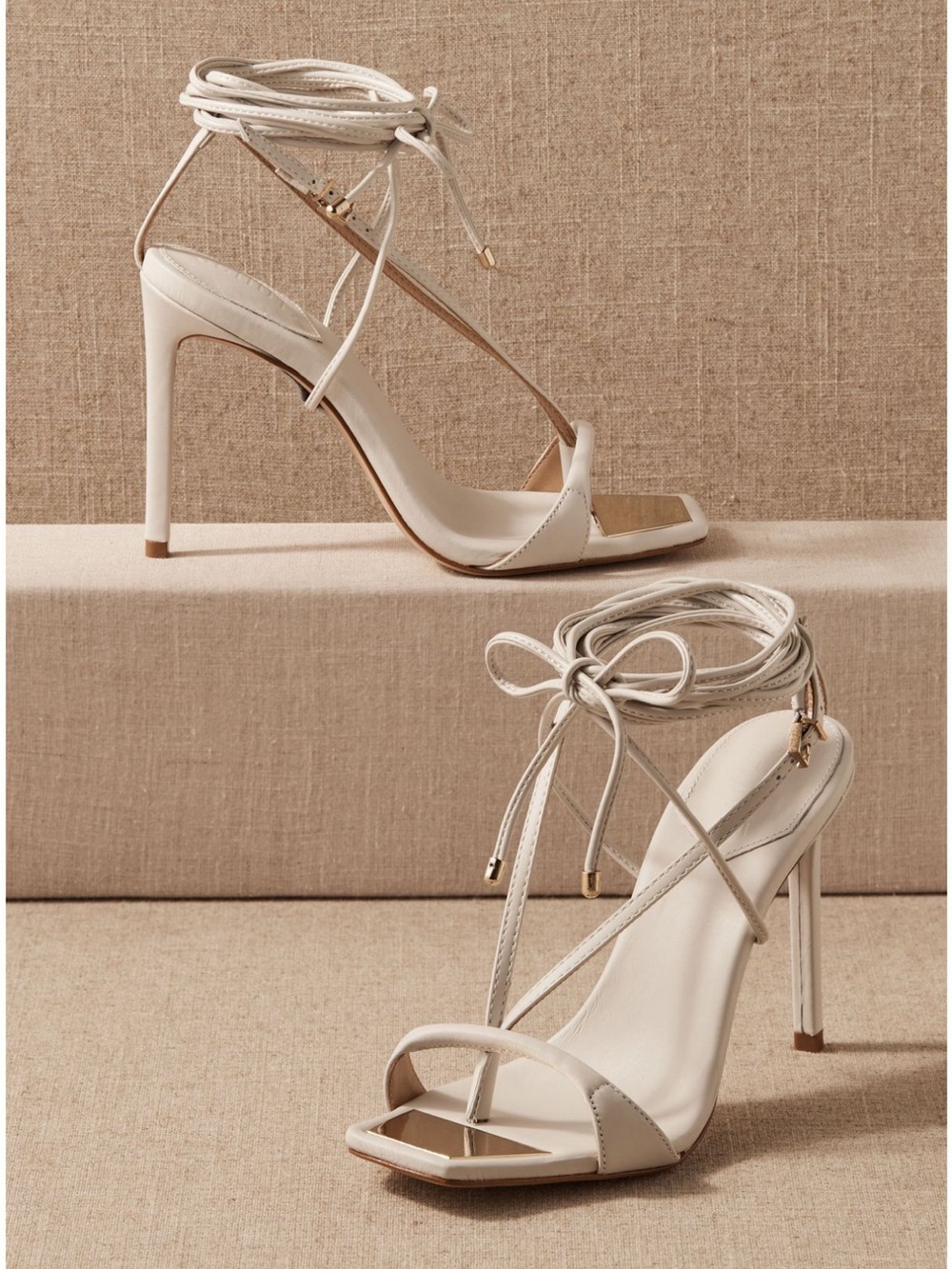 SCHUTZ Cream Lace-Up Stiletto Sandals